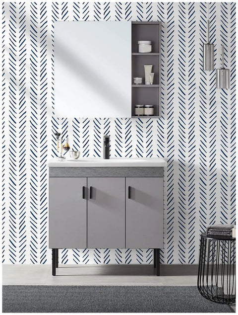 Peel And Stick Navy White Chevron Wallpaper For Walls Removable Vinyl Self Adhesive Mural With Textured Matte Finish Boho Style Stripes