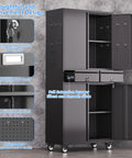 Heavy Duty Metal Garage Cabinet With Dual Drawers And Precision Glide Locking Casters Hella Rugged Rolling Tool Chest view showcasing locks, drawers, shelves.