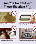 Image showing common parenting and pet challenges, highlighting messes and toddler safety concerns.