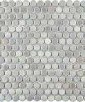 Dope Grey Penny Round Porcelain Mosaic Tile For Floor And Wall, 11 7 Eighths Inch By 12 5 Eighths Inch, mesh mounted, high sheen finish