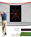 10x7ft Golf Net For Backyard Practice, Heavy Duty Hitting Net With Mat, indoor outdoor driving practice setup