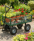 Heavy Duty 500 Lb Capacity Mesh Steel Garden Cart Folding Utility Wagon With Removable Sides Your Go To Beach Lawn Yard And Landscape Workhorse Deep Green carrying potted plants
