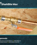 SharkBite Max 3/4 Inch Push To Connect Ball Valve With Drain And Mounting Bracket on copper pipe