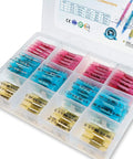 Heavy Duty Heat Shrink Butt Connectors Crimp Wire Connectors Kit Featuring Tight Tinned Copper Barrels in assorted colors and sizes.