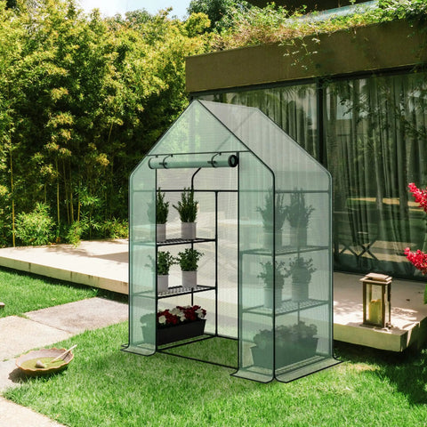 Spacious 3 Tier Walk In Greenhouse Kit With 6 Shelves And Durable PE Cover in garden setting, 56 x 28 x 76 inches