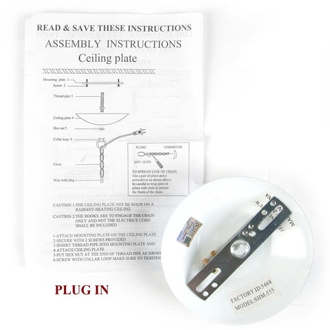 Assembly instructions for Mini Vintage 3 Bulb Chandelier In Lavender Topaz, 8 by 8 by 10 inches, plug in or hardwired.