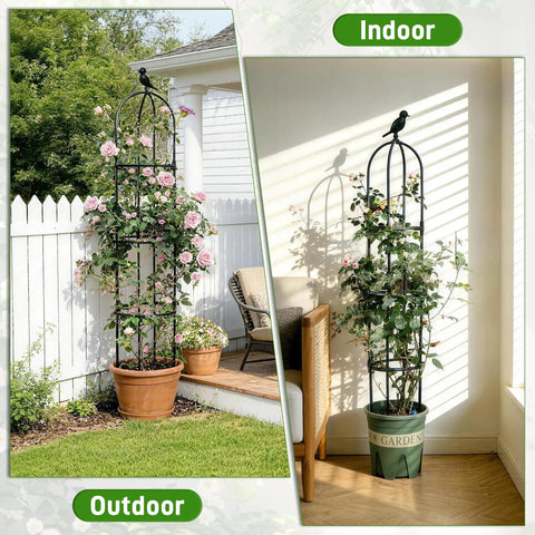 6ft Obelisk Garden Trellis For Climbing Plants Rustproof Metal Pipe With Heavy Duty Plastic Coating Outdoor Indoor Use