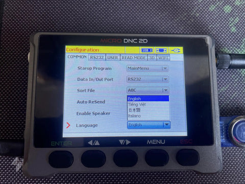 Close-up of a configuration screen on Drip Feed DNC USB Reader For CNC Machines With WiFi Transfer Portable Micro DNC Device