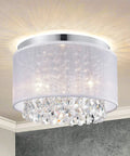 Chic Net Yarn Drum Chandelier Three Light White Crystal Ceiling Fixture For Bedroom Easy Five Minute Mount Dimmable