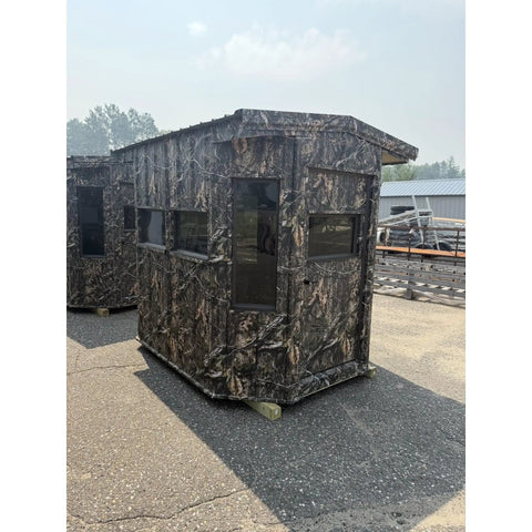 Kick Ass Solid 6X8 Wooden Deer Blind Featuring Hella Warm R6 Insulation Panels Amish Crafted hunting shooting house in camouflage.