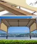 Beige Pergola Sun Shade Canopy Replacement Cover 10 Ft By 18 Ft UPF50 Commercial Grade 260 GSM Cloth on wooden frame.