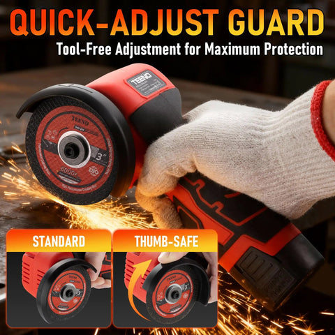 Cordless 3 Inch Angle Grinder Kit With Dual 16.8V 2000mAh Batteries grinding metal with quick-adjust guard