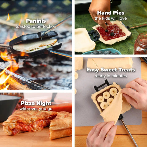 Preseasoned Cast Iron Camp Cooker For Campfire Cookin With Heat Resistant Removable Handles Pie Iron Sandwich Maker Delivers Even Heat