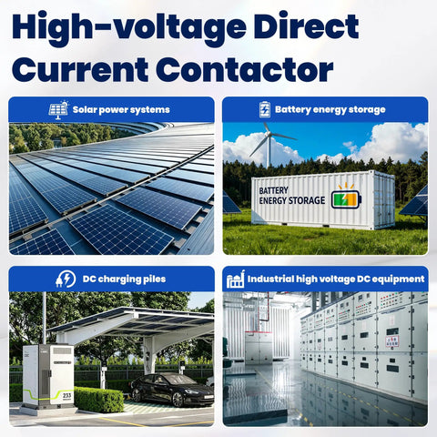 Rock Solid Heavy Duty High Voltage Direct Current Contactor 1000VDC 100 Ampere SPST Normally Open Switch in solar and industrial setups.