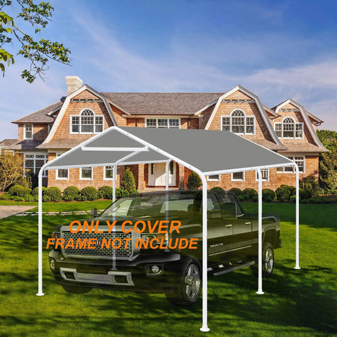 Gray 10x20 Ft Carport Replacement Canopy Cover for Garage Shelter shown over truck, frame not included