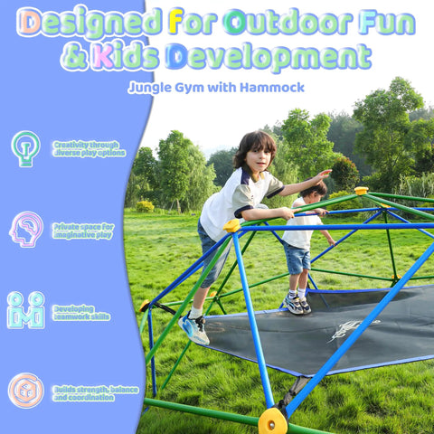 10 Foot Climbing Dome With Hammock For Kids Outdoor Jungle Gym Metal Climber Supporting 880 Lbs Tough As Nails Built For Rough Play ASTM
