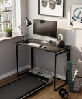 Folding Desk With 31.5 Inch Wood Top For Small Spaces No Assembly Required Compact Home Office Desk For Writing And Studying Fits In Tight Corners Space Saver Preassembled And Ready To Use next to window with monitor and lamp