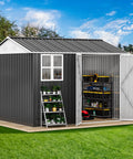 10 Ft By 8 Ft Metal Outdoor Storage Shed With Windows And Lockable Doors Sloped Roof Waterproof Rain Or Shine Ready No Fuss Setup