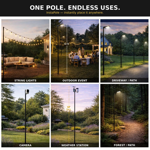 14 Ft Beefy Modular Ground Mount Pole Kit With Drive In Install for string lights, cameras, solar lights, and more applications