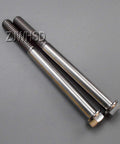 Side view of two titanium M8x90 bolts with flange hex heads, aerospace grade