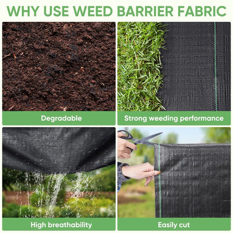 Heavy Duty Weed Barrier Fabric, 3 Feet By 50 Feet, 3.2 Ounces Landscape Workhorse, breathable, water permeable, tear resistant