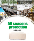 Patio Furniture Cover Waterproof UV Resistant For 72 To 84 Inch Dining Table And Chair Set Beige 108 Inch By 82 Inch Beefy Heavy Duty Ripstop Fabric Outdoor Cover For All Weather Protection shown protecting outdoor furniture in all seasons.