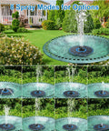 Image showing Solar Powered Fountain With Battery Backup For Your Backyard Pond And Bird Bath, Glass Panel 3.5W Water Pump With 7 Nozzles And 4 Fixed Pipes, Works On Cloudy Days, Hummingbird Water Feature For Outdoor Decor with 8 spray modes in a garden setting.