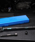 1/2 Inch Drive Click Torque Wrench That Delivers 10-150 Ft-Lb Range And 13.6-203.5 Nm, with blue case on black surface