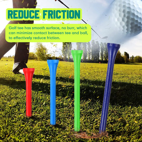 A close-up of multicolor bamboo golf tees in grass, showcasing the 600 Piece Bulk Wooden Golf Tees Set in Bright Multicolor, 3 sizes.