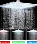Matte Black Shower Faucet Set With Rain Shower System And 12 Inch LED Square Shower Head showing color temperature control