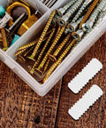 Container with Rock Solid Hidden Fasteners For Furniture Assembly 100 Piece Nylon Cabinet Connectors and screws.