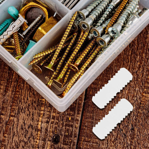 Container with Rock Solid Hidden Fasteners For Furniture Assembly 100 Piece Nylon Cabinet Connectors and screws.