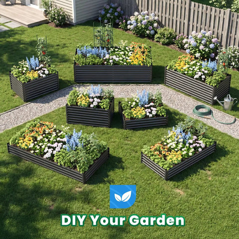 Galvanized Raised Garden Bed 6x3x2 Ft Extra Tall 22.4 Inches Deep Planter Box Bottomless in backyard with flowers