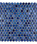 Porcelain Penny Round Sapphire Tile For Floor And Wall, Slick Glossy Mosaic In Deep Blue, 11 7 Eighths By 12 5 Eighths Inches