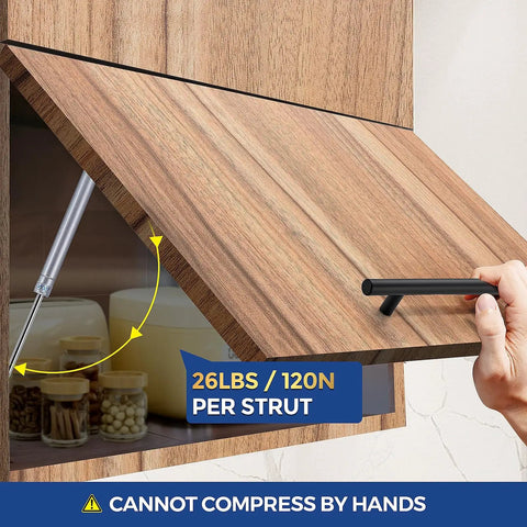 10 Inch Gas Struts For Cabinets, Soft Open And Soft Close Lid Supports, 120N 26 Lb Lift Shocks, installed on cabinet