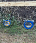 AR500 Steel Target Set With One Half Inch Thick Gongs For Shooting mounted with chain strap in backyard or range