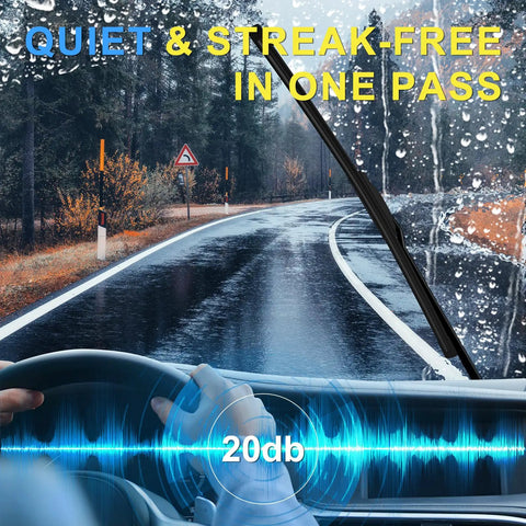 Premium Full Coverage Windshield Wiper Blade Set Compatible With 2022 Through 2025 Mitsubishi Outlander And Phev, driving in rain.