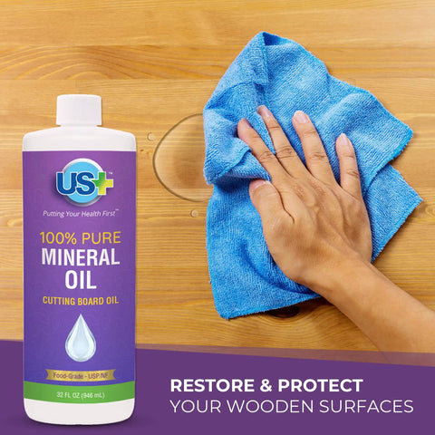 Hand applying Pure Mineral Oil for Cutting Boards and Food Prep Surfaces Legit Food Grade Kosher GMO Free Deep Penetrating Wood Protector
