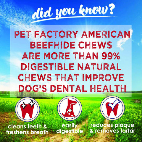 American Beefhide 12 Inch Knotted Dog Bone Chew Treat health benefits and digestibility information with dental icons