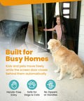 A child and dog using a Magnetic Screen Door For Patio Fits 38 By 82 Inches, Bugs Out Breeze In, hands-free entry.