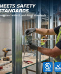 Worker installing Heavy Duty 4 By 4 Welded Metal Electrical Junction Box Ten Pack With Two And One Eighth Inch Depth Thirty Point Three Cu In Capacity Sixteen Knockouts Including Ten Half Inch And Six Three Quarter Inch Grounded Galvanized Steel Utility Box Enclosure in metal framework.