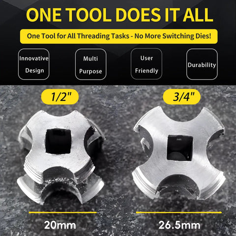 PVC Pipe Threader Kit For Electric Drill With Multiple Die Sizes Internal Thread Maker Tool For One Half Inch And Three Quarter Inch Plastic Pipes Pro Grade Rethreading Tool For Water Pipes Durable Die Set For Clean Precise Threads.