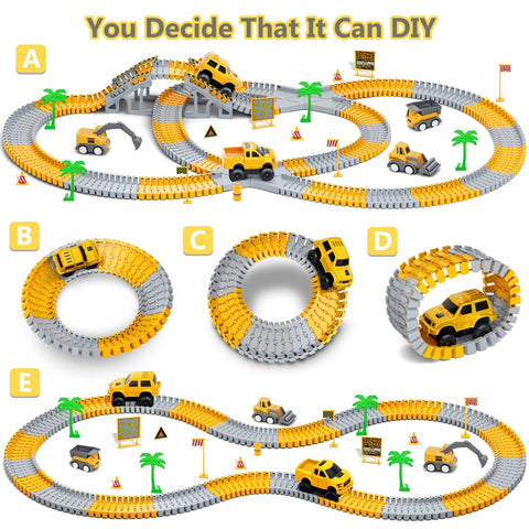 Ultimate 216 Piece Construction Race Track Playset For Kids Ages 3 4 5 6 7 8 with multiple track configurations, cars, and accessories