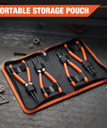 Heavy Duty Snap Ring Pliers Set Four Piece Kit For Internal And External C Clip Rings With Straight And Bent Jaws in storage pouch