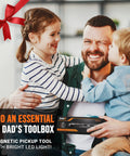 Father receiving LED magnetic pickup tool gift with kids