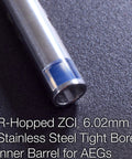 R Hop Go-To Upgrade Kit For Airsoft AEG Featuring ZCI 6.02 Tightbore Barrel close-up on textured surface