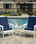 Set Of 2 Outdoor Adirondack Chair Cushions With Removable Covers And Water Repellent And Fade Resistant Faux Linen Securing Straps And Non Slip Bottom Fits Most Adirondack And Rocking Chairs In Navy installed on chairs by pool