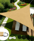 Triangle Shade Sail 12x12x12 Feet UV Blocking Breathable Fabric With Fade Resistant Ropes Durable Outdoor Sun Shade over patio.