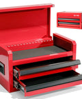 Mini Toolbox With Two Drawers And Top Storage In Durable Steel Smooth Glide Ball Bearing Slides Portable Tool Box Organizer For Garage Workshop School Or Office Use In Red