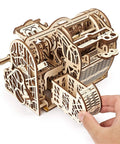Old School 3D Wooden Puzzle Cash Register Box DIY Money Box Kit For Adults, Vintage Mechanical Model, Self Assembly Woodcraft Construction Kit, Retro Style Money Storage For Home Or Office Decor. Open coin drawer on assembled wooden cash register box